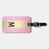 Eenvoudige Elegante Roze Metaal monogrammed Naam Bagagelabel (Voorkant horizontaal)