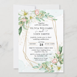 Eenvoudige elegante roze platte vezel - 002 Invita Kaart