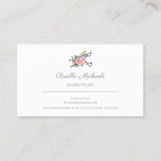 Eenvoudige Elegante Roze Schaar Haarstylist Visitekaartje (Voorkant)