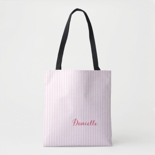Eenvoudige elegante roze strepen, aangepaste monog tote bag (Voorkant)