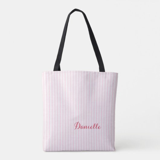 Eenvoudige elegante roze strepen, aangepaste monog tote bag (Achterkant)