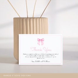 Eenvoudige Elegante Roze Strik Baby Shower Bedankkaart