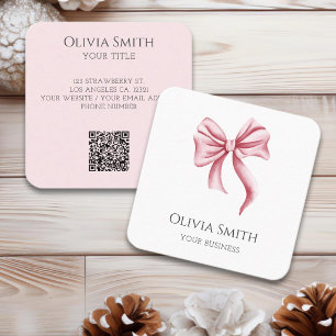 Eenvoudige Elegante Roze Strik QR Code Vierkante Visitekaartje