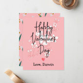 eenvoudige elegante roze valentijn notitiekaartje (Voorkant / Achterkant in situ)