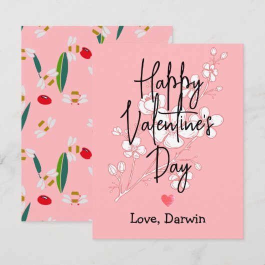 eenvoudige elegante roze valentijn notitiekaartje (Voorkant / Achterkant)