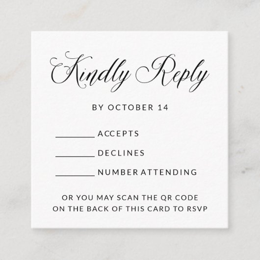 Eenvoudige elegante RSVP met QR-code | Begrotingsh Informatiekaartje (Voorkant)