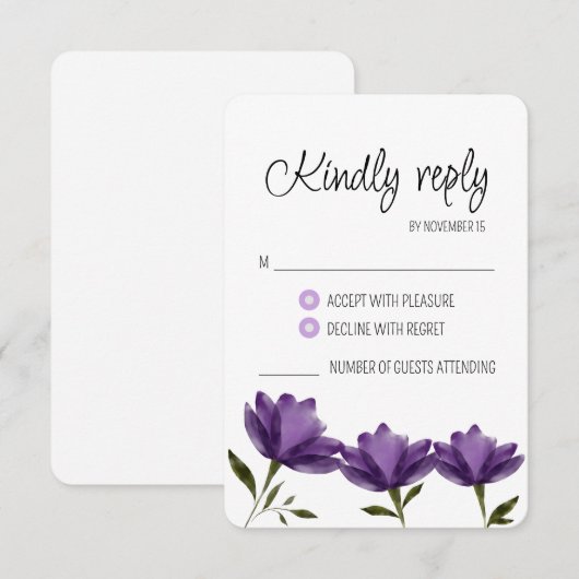 Eenvoudige elegante rustieke waterverf paarse RSVP (Voorkant / Achterkant)
