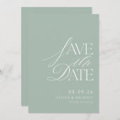 Eenvoudige elegante Sage Green Chic bruiloft Save The Date (Voorkant / Achterkant)