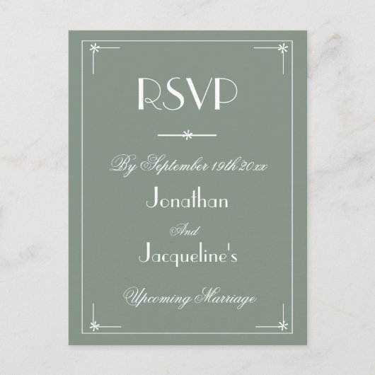 Eenvoudige Elegante Sage Green Classic Wedding RSV Uitnodiging Briefkaart (Voorkant)