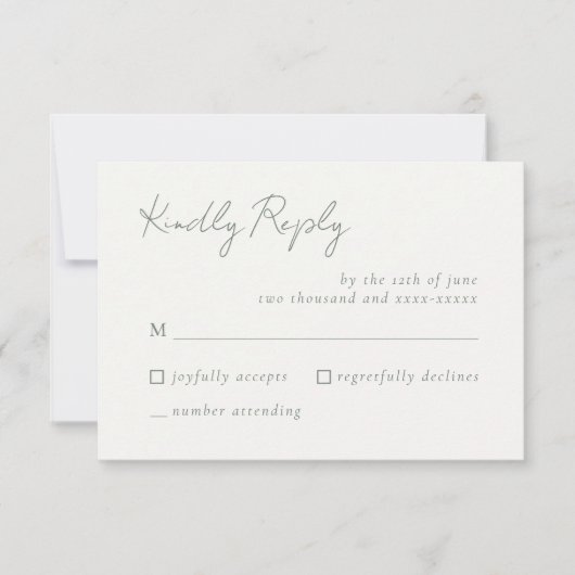 Eenvoudige Elegante Sage Green Wedding RSVP Reacti (Voorkant)