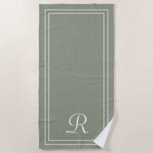 Eenvoudige Elegante Sage Groene Monogram Strandlak Strandlaken