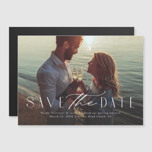 Eenvoudige elegante save the date met één foto in magnetische uitnodiging (Voorkant / Achterkant)