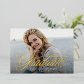 Eenvoudige elegante script afstudeerfoto afstudere folie uitnodiging (Staand Voorkant)