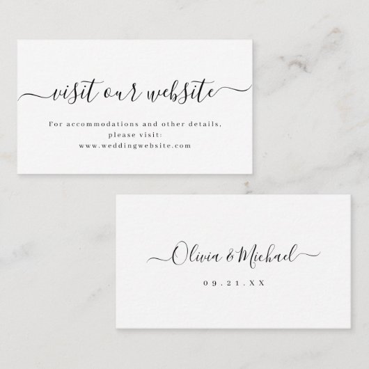 Eenvoudige elegante script bruiloft website Insert Plaatskaartje (Voorkant / Achterkant)