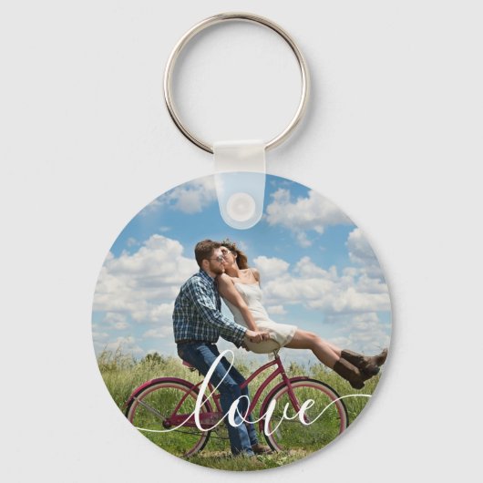 Eenvoudige Elegante Script Couple Photo Sleutelhan Sleutelhanger (Voorkant)