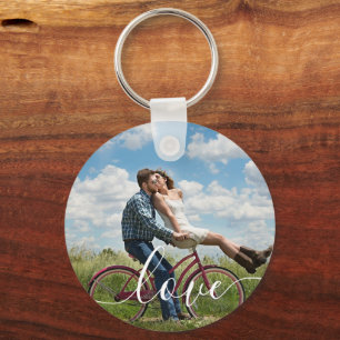 Eenvoudige Elegante Script Couple Photo Sleutelhan Sleutelhanger