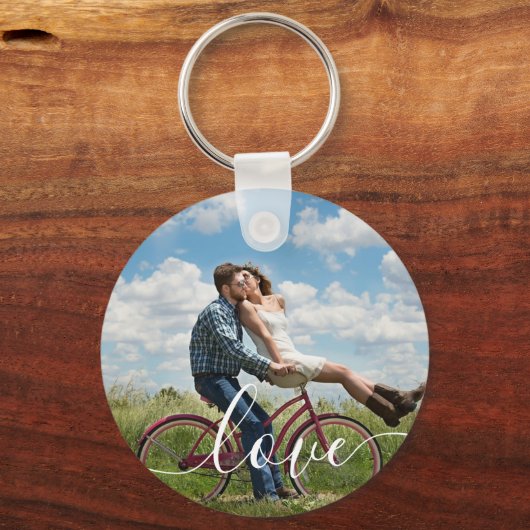 Eenvoudige Elegante Script Couple Photo Sleutelhan Sleutelhanger (Voorkant)