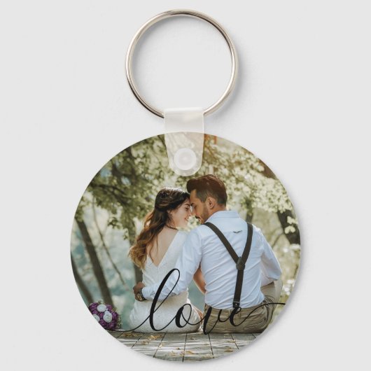Eenvoudige Elegante Script Couple Photo Sleutelhan Sleutelhanger (Achterkant)