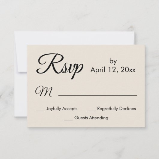 Eenvoudige Elegante Script Cream Bruiloft RSVP Kaartje (Voorkant)