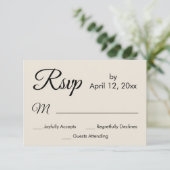 Eenvoudige Elegante Script Cream Bruiloft RSVP Kaartje (Staand voorkant)