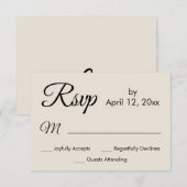 Eenvoudige Elegante Script Cream Bruiloft RSVP Kaartje (Voorkant / Achterkant)