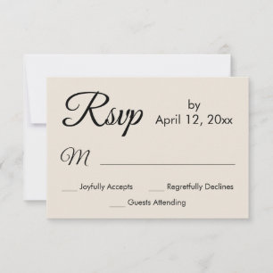 Eenvoudige Elegante Script Cream Bruiloft RSVP Kaartje