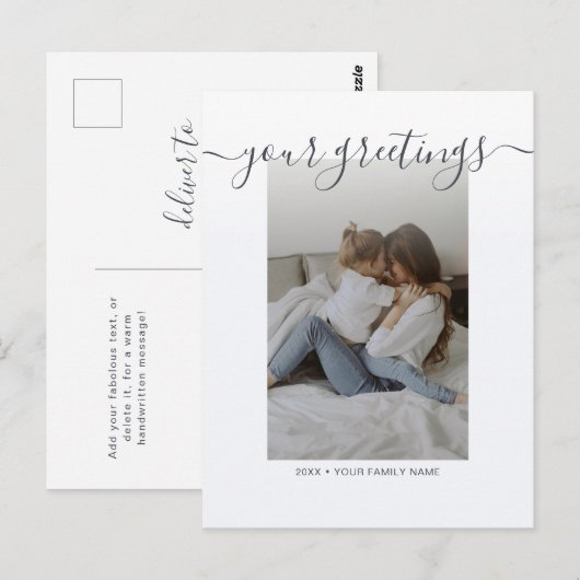 Eenvoudige Elegante Script Familie Foto Groeten Briefkaart (Voorkant / Achterkant)