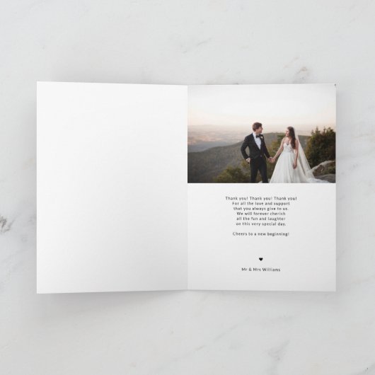 Eenvoudige Elegante Script Foto Bruiloft Dank u Ka Bedankkaart (Binnen)