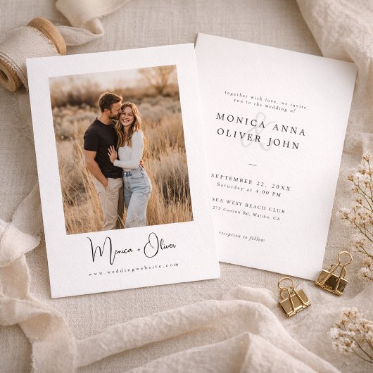 Eenvoudige Elegante Script Foto Budget Bruiloft Kaart