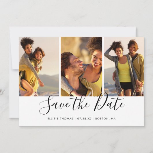 Eenvoudige Elegante Script Foto Collage Save The Date (Voorkant)