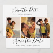 Eenvoudige Elegante Script Foto Collage Save The Date (Voorkant / Achterkant)