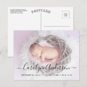 Eenvoudige Elegante Script Foto Geboorte Aankondig Aankondigingskaart (Voorkant / Achterkant)