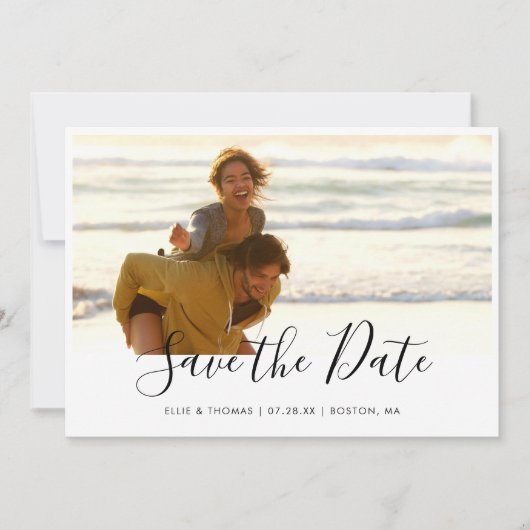 Eenvoudige Elegante Script Foto Save The Date (Voorkant)