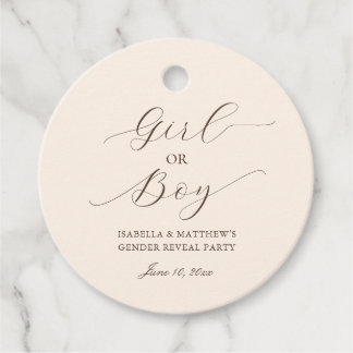 Eenvoudige Elegante Script Geslacht Reveal Beige F Bedankjes Labels