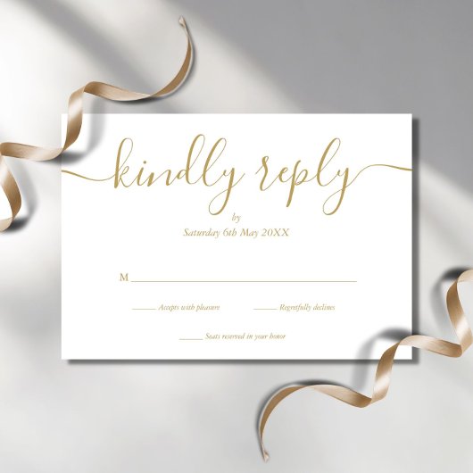 Eenvoudige Elegante Script Gouden RSVP Kaart