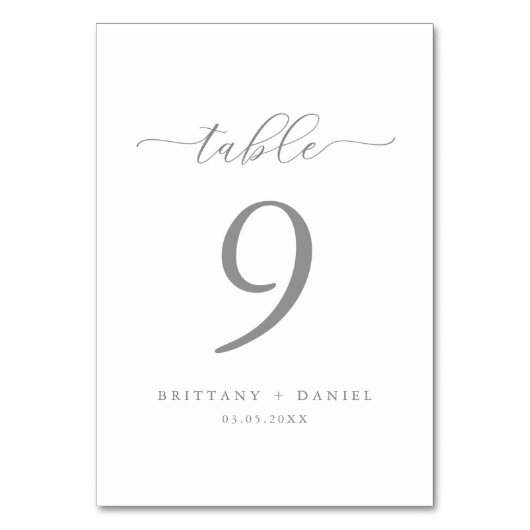 Eenvoudige Elegante Script Huwelijk Tafel Nummerka Kaart (Voorkant)