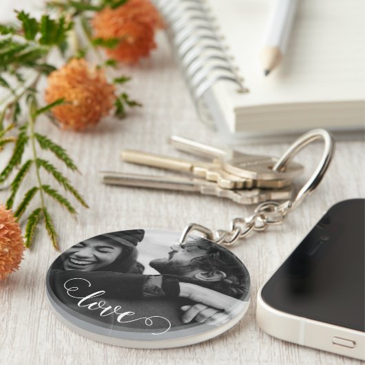 Eenvoudige Elegante Script Koppel Photo Key Ring Sleutelhanger (Voorkant Rechts)