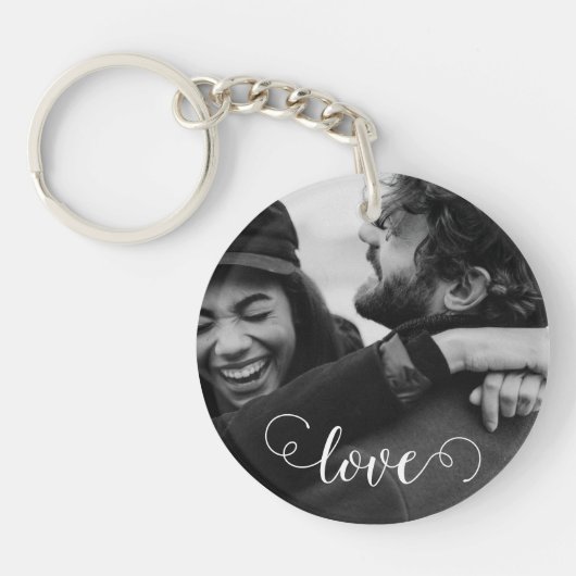 Eenvoudige Elegante Script Koppel Photo Key Ring Sleutelhanger (Voorkant)