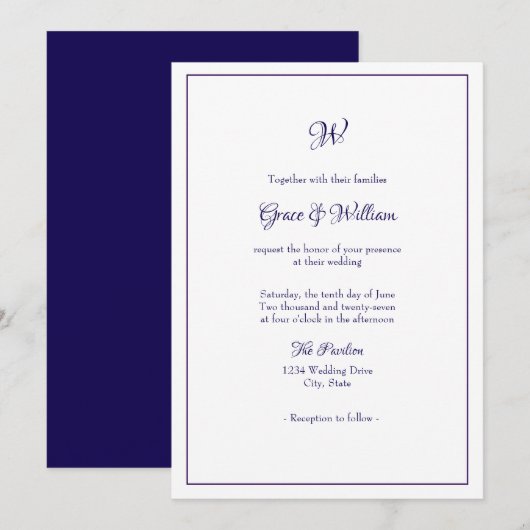 Eenvoudige Elegante Script Monogram Huwelijksuitno Kaart (Voorkant / Achterkant)