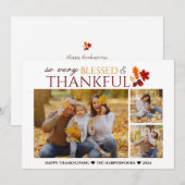 Eenvoudige Elegante Script Thanksgiving familie 3  Feestdagenkaart (Voorkant / Achterkant)