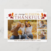 Eenvoudige Elegante Script Thanksgiving familie 3  Feestdagenkaart (Voorkant / Achterkant)