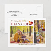 Eenvoudige Elegante Script Thanksgiving familie 3  Feestdagenkaart (Voorkant / Achterkant)