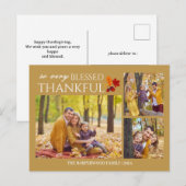 Eenvoudige Elegante Script Thanksgiving familie 3 Feestdagenkaart (Voorkant / Achterkant)