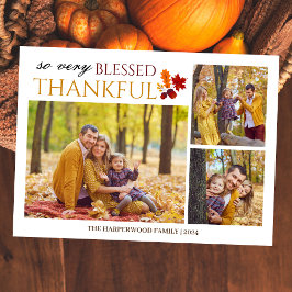 Eenvoudige Elegante Script Thanksgiving familie 3 Feestdagenkaart