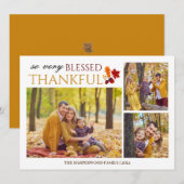 Eenvoudige Elegante Script Thanksgiving familie 3  Feestdagenkaart (Voorkant / Achterkant)