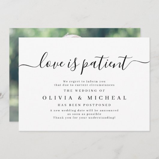 Eenvoudige elegante scriptliefde is geduldig uitst kaart (Voorkant / Achterkant)