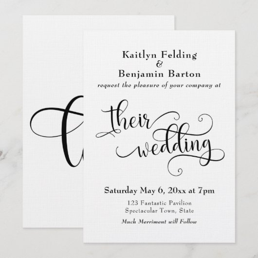 Eenvoudige, elegante scripttypografie bruiloft kaart (Voorkant / Achterkant)