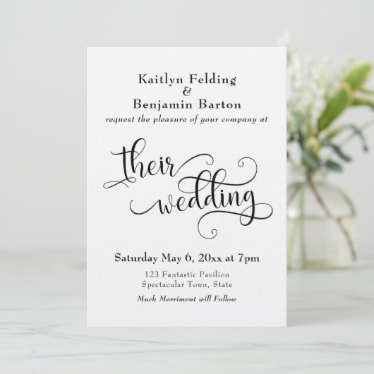 Eenvoudige, elegante scripttypografie bruiloft kaart (Staand voorkant)