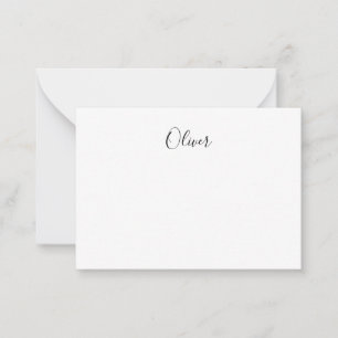 Eenvoudige elegante single naam zwart en wit notitiekaartje