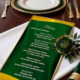 Eenvoudige Elegante smaragdgroene Trouwdiner Menu